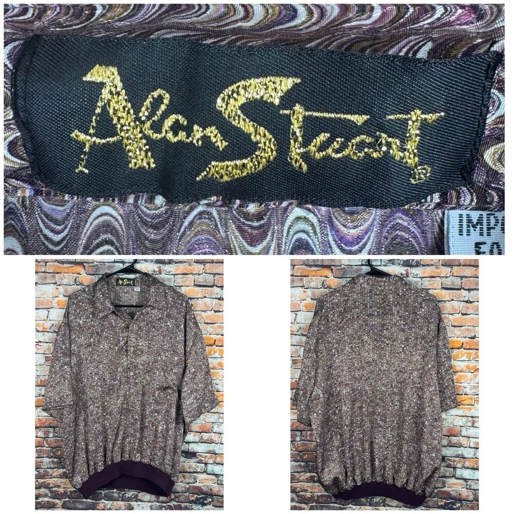 Alan Stuart Tony Soprano Banded Waist Marbleized Wave Pattern Shirt 1X Vintage